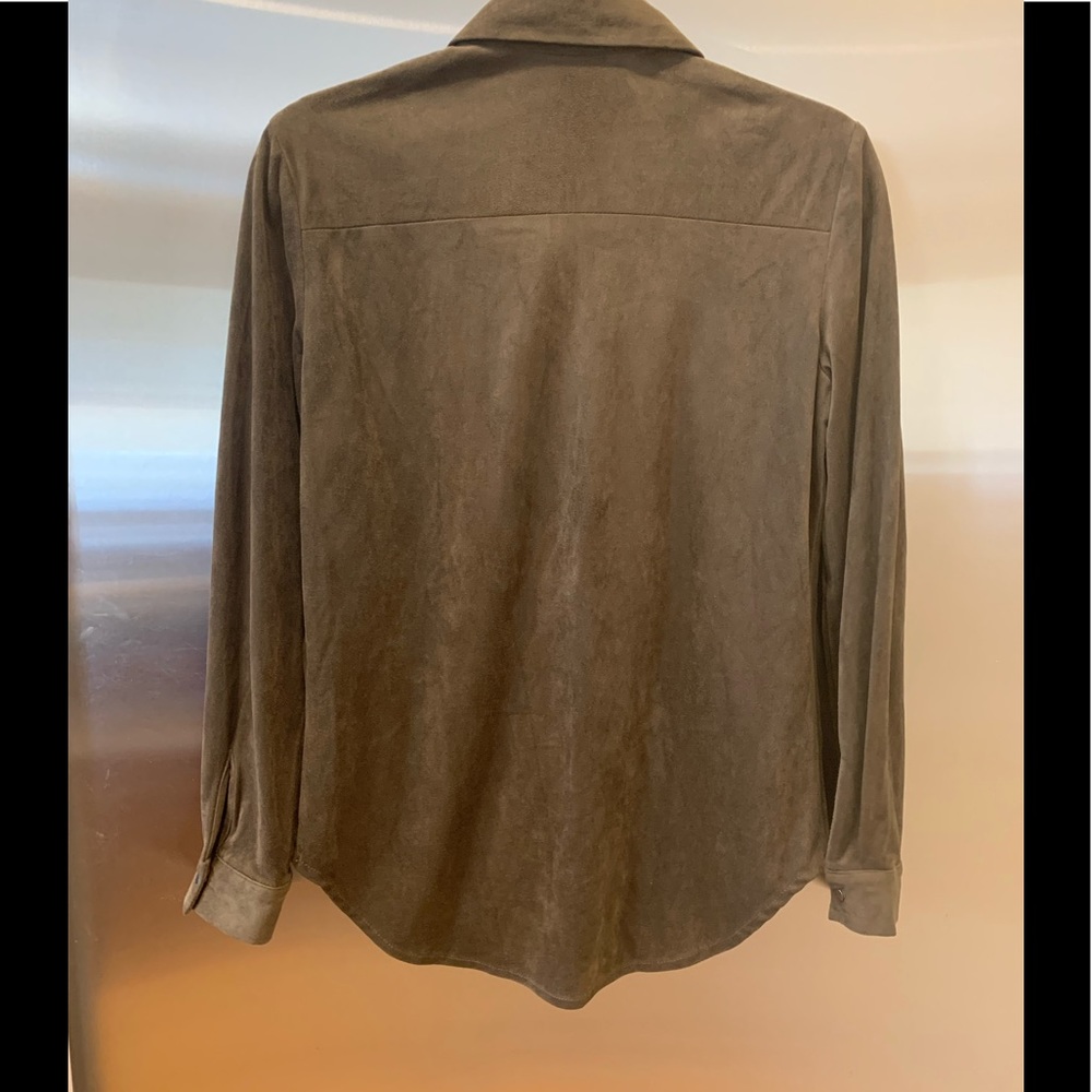 Zara Faux Suede Dark Green Shirt - Picture 2 of 7